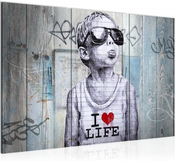Canvas schilderij 3 luik banksy   love life 130 x 80 cm 039831a