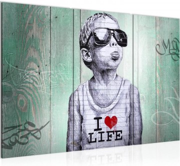 Canvas schilderij 3 luik banksy   love life 130 x 80 cm 039831b