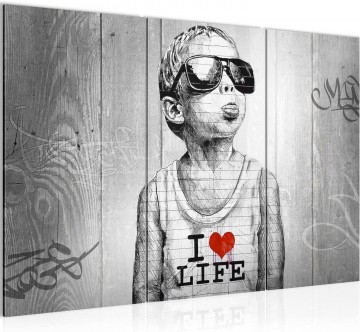 Canvas schilderij 3 luik banksy   love life 130 x 80 cm 039831c