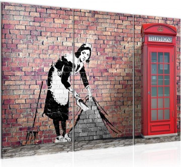 Canvas schilderij 3 luik banksy   maid on the wall 130 x 80 cm 032831a