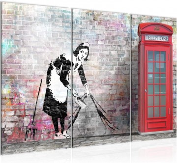Canvas schilderij 3 luik banksy   maid on the wall 130 x 80 cm 032831b