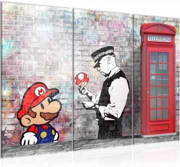 Canvas schilderij 3 luik banksy   mario 130 x 80 cm 032931b