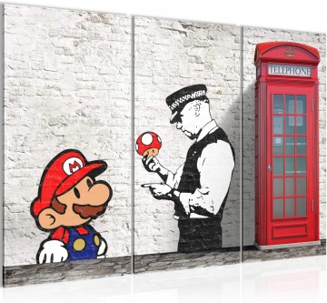 Canvas schilderij 3 luik banksy   mario 130 x 80 cm 032931c