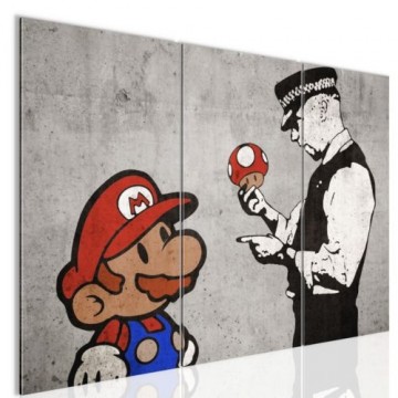 Canvas schilderij 3 luik banksy   mario 2 130 x 80 cm wwwuwhuisinrichtingnl