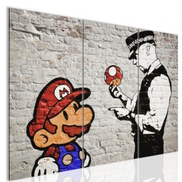 Canvas schilderij 3 luik banksy   mario 3 130 x 80 cm wwwuwhuisinrichtingnl