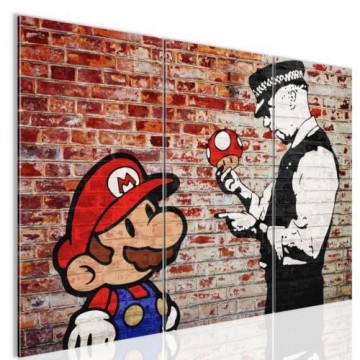 Canvas schilderij 3 luik banksy   mario 4 130 x 80 cm wwwuwhuisinrichtingnl