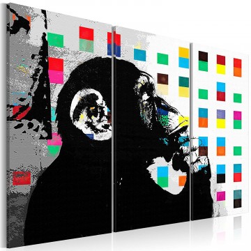 Canvas schilderij 3 luik banksy   monkey kleur 130 x 80 cm wwwuwhuisinrichtingnl