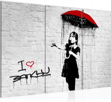 Canvas schilderij 3 luik banksy   regen 130 x 80 cm 041131a