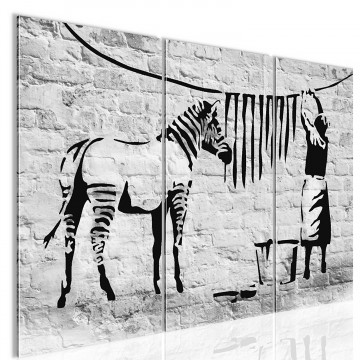 Canvas schilderij 3 luik banksy   zebra1 130 x 80 cm wwwuwhuisinrichtingnl