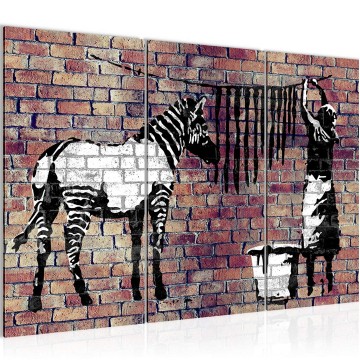 Canvas schilderij 3 luik banksy   zebra2 130 x 80 cm 012931p