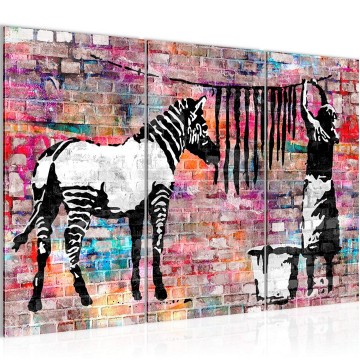 Canvas schilderij 3 luik banksy   zebra3 130 x 80 cm 012931p