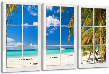Canvas schilderij 3 luik palmboom strand 160 x 90 cm 1164