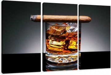 Canvas schilderij 3 luik whiskey sigaar 160 x 90 cm 1004