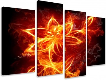 Canvas schilderij 4 luik abstract vuurbloem 130 x 80 cm 6147