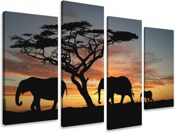Canvas schilderij 4 luik afrika olifant 130 x 80 cm 6066