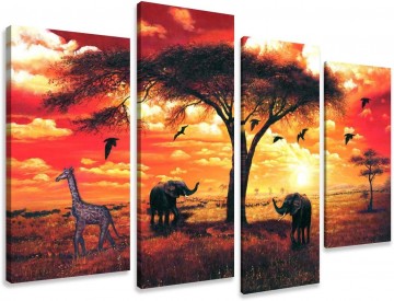 Canvas schilderij 4 luik afrika rood 130 x 80 cm 6160