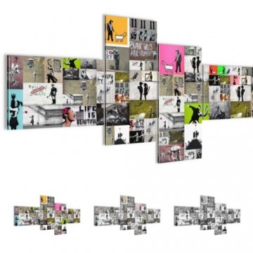 Canvas schilderij 4 luik banksy   verzamel 1 200 x 100 cm wwwuwhuisinrichtingnl