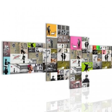 Canvas schilderij 4 luik banksy   verzamel 2 200 x 100 cm wwwuwhuisinrichtingnl