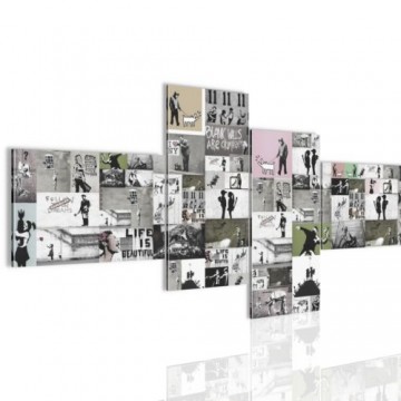 Canvas schilderij 4 luik banksy   verzamel 3 200 x 100 cm wwwuwhuisinrichtingnl