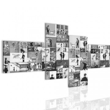 Canvas schilderij 4 luik banksy   verzamel 4 200 x 100 cm wwwuwhuisinrichtingnl