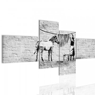 Canvas schilderij 4 luik banksy   zebra 200 x 100 cm wwwuwhuisinrichtingnl