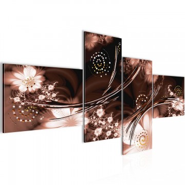 Canvas schilderij 4 luik bloemen bruin 1 200 x 90 cm 80034p