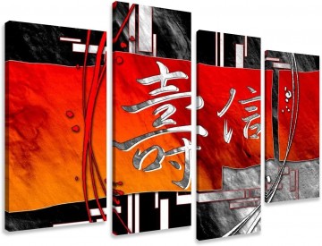 Canvas schilderij 4 luik china oranje zwart 130 x 80 cm 6170