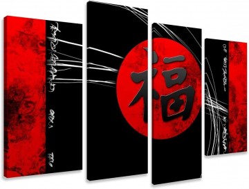 Canvas schilderij 4 luik china rood zwart 130 x 80 cm 6172