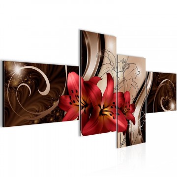 Canvas schilderij 4 luik orchidee rood 1 200 x 100 cm 80114p
