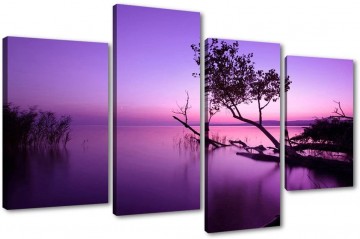 Canvas schilderij 4 luik paars landschap 130 x 80 cm 6177