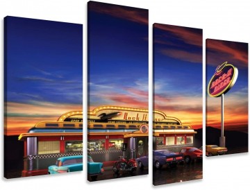Canvas schilderij 4 luik usa retro route 66 130 x 80 cm 6148