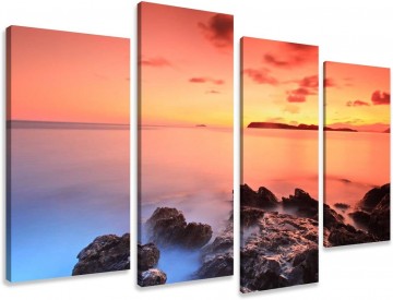Canvas schilderij 4 luik zonsondergang strand 130 x 80 cm 6160