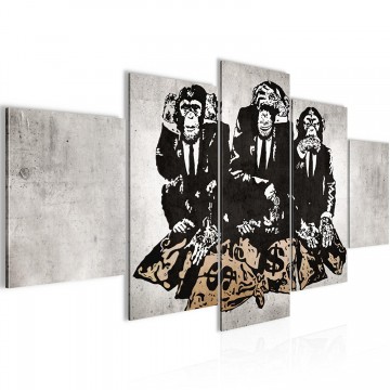 Canvas schilderij 5 luik banksy   bankroof 3 200 x 100 cm wwwuwhuisinrichtingnl