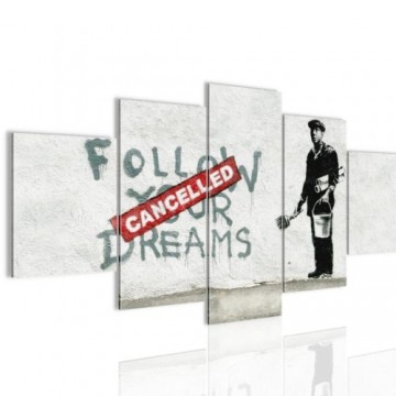 Canvas schilderij 5 luik banksy   follow your dreams 200 x 100 cm wwwuwhuisinrichtingnl