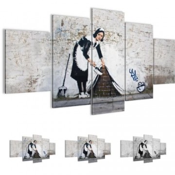 Canvas schilderij 5 luik banksy   hiding wall 1 200 x 100 cm wwwuwhuisinrichtingnl
