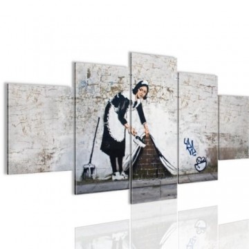 Canvas schilderij 5 luik banksy   hiding wall 2 200 x 100 cm wwwuwhuisinrichtingnl