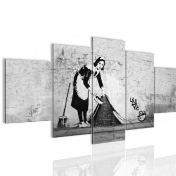 Canvas schilderij 5 luik banksy   hiding wall 3 200 x 100 cm wwwuwhuisinrichtingnl