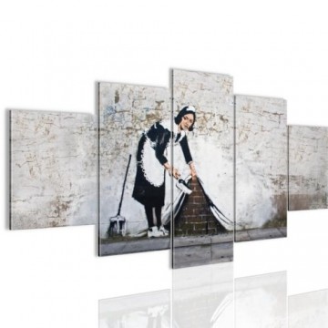 Canvas schilderij 5 luik banksy   hiding wall 4 200 x 100 cm wwwuwhuisinrichtingnl