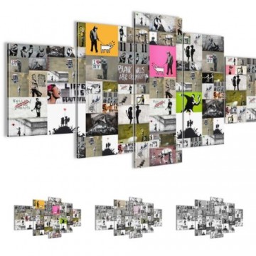 Canvas schilderij 5 luik banksy   verzamel 1 200 x 100 cm wwwuwhuisinrichtingnl