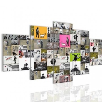 Canvas schilderij 5 luik banksy   verzamel 2 200 x 100 cm wwwuwhuisinrichtingnl
