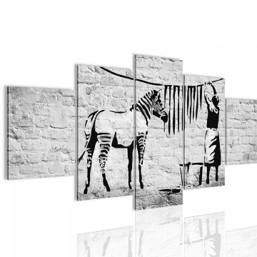 Canvas schilderij 5 luik banksy   zebra 200 x 100 cm wwwuwhuisinrichtingnl