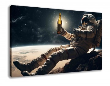 Canvas schilderij astronaut met bier 80 x 60 cm