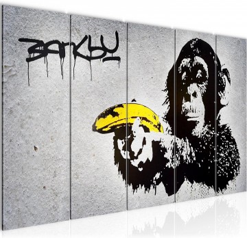 Canvas schilderij banksy   aap banaan 220 x 80 cm 302855a