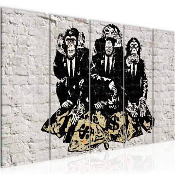 Canvas schilderij banksy   bankroof apen 1 170 x 60 cm 303456a