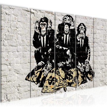 Canvas schilderij banksy   bankroof apen 1 200 x 80 cm 