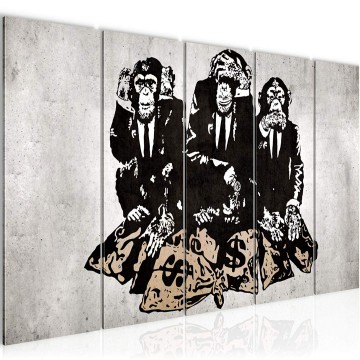 Canvas schilderij banksy   bankroof apen 2 220 x 80 cm 