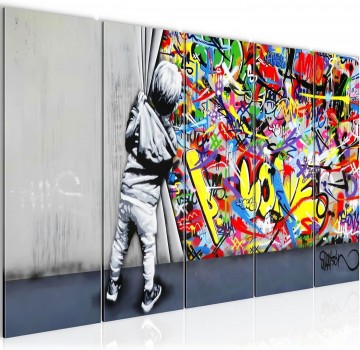 Canvas schilderij banksy   gordijn 220 x 80 cm 043556a