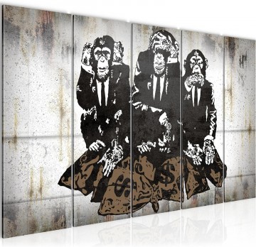Canvas schilderij banksy   horen zien zwijgen 220 x 80 cm 037055a
