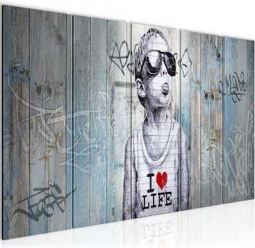 Canvas schilderij banksy   i love my life 220 x 80 cm 039856a