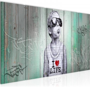 Canvas schilderij banksy   i love my life 220 x 80 cm 039856b